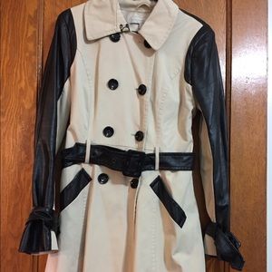 2 Tone black Tan Long Trench coat